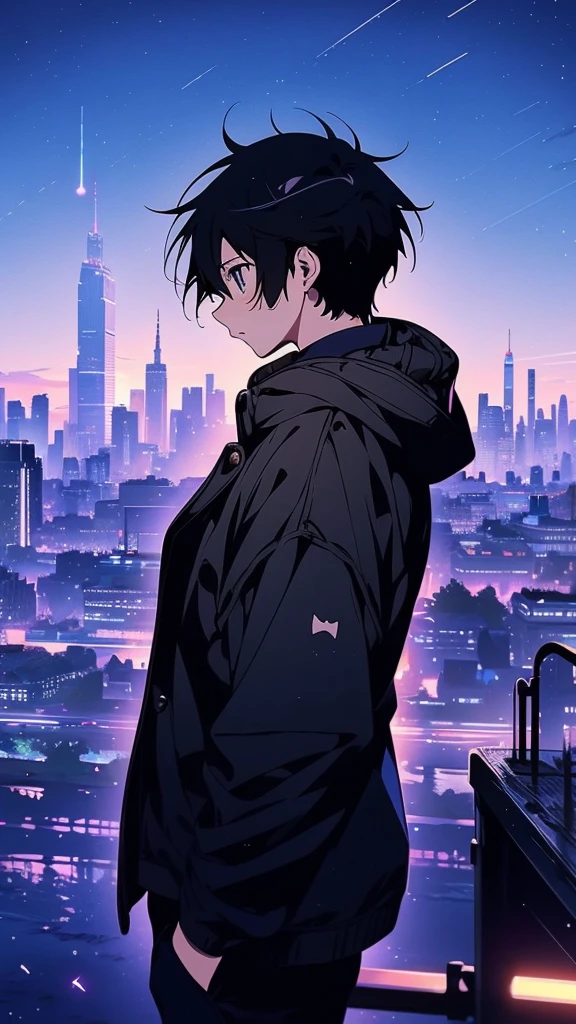 Anime girl gazing at the stars in the sky, Nightcore, Makoto Shinkai!, Makoto Shinkai!!, ( ( Makoto Shinkai ) ), Makoto Shinkai style, hd Anime Wallpaper, Anime Wallpaper, in style of Makoto Shinkai, looming over a city, style of Makoto Shinkai, Inspired by Makoto Shinkai