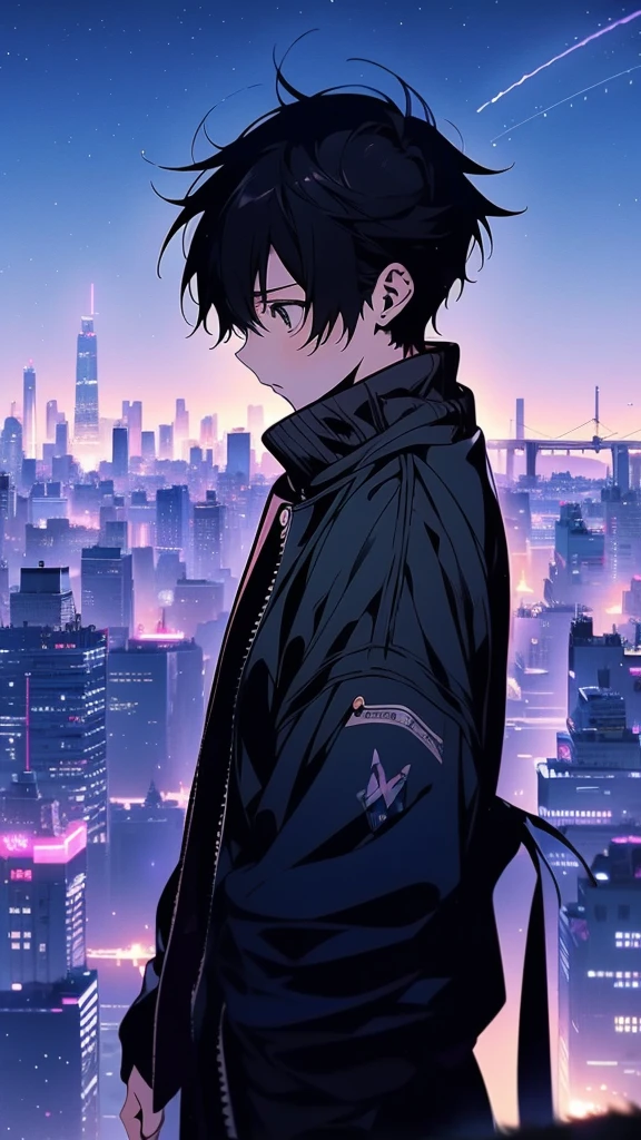 Anime girl gazing at the stars in the sky, Nightcore, Makoto Shinkai!, Makoto Shinkai!!, ( ( Makoto Shinkai ) ), Makoto Shinkai style, hd Anime Wallpaper, Anime Wallpaper, in style of Makoto Shinkai, looming over a city, style of Makoto Shinkai, Inspired by Makoto Shinkai