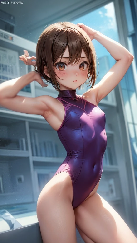 beautiful 1child gymnast leotard, extremely detailed face and eyes, long eyelashes, dynamic pose, colorful leotard, anime style anime art work