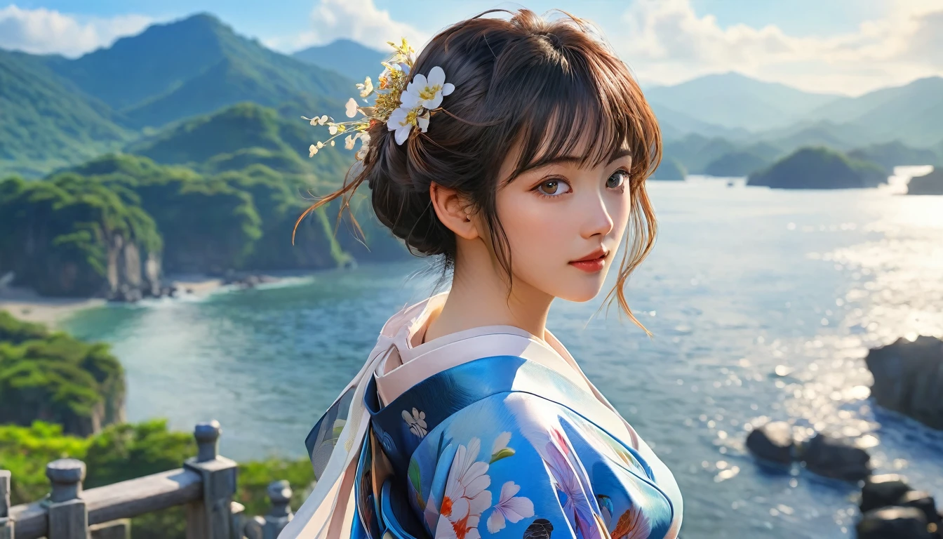 Masterpiece,(((One beautiful girl))),beautiful and moving,high quality(((Famous scenes from anime)))((A touching scene)),Gorgeous features。Hyper Details。High resolution。Anime Style。 HDR。 8k。The contrast between the fantastic scenery, the beautiful woman, and the bold color scheme and elements、It gives this piece an interesting story.。Painted Realism、Photorealistic、fantasy digital art、Rendering Information:32K resolution、Expressive details、