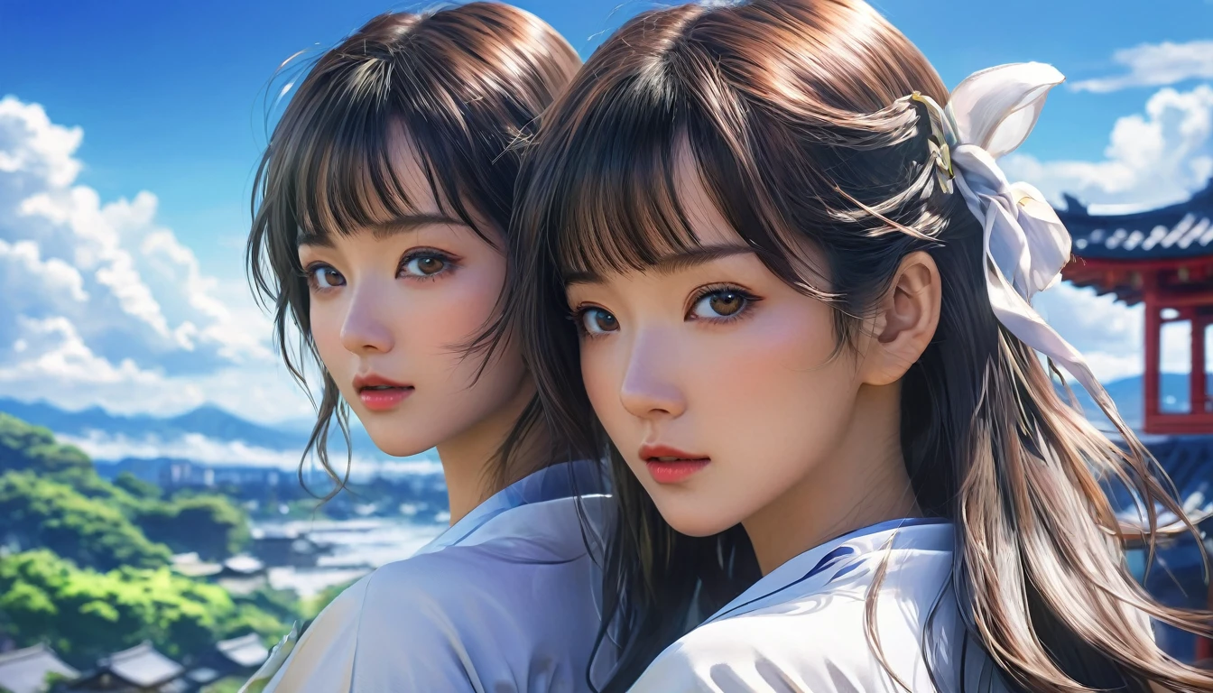 Masterpiece,(((A beautiful modern girl))),beautiful and moving,high quality(((Famous scenes from anime)))((A touching scene)),Beautiful Face。Hyper Details。High resolution。Anime Style。 HDR。 8k。The contrast between the fantastic scenery, the beautiful woman, and the bold color scheme and elements、It gives this piece an interesting story.。Painted Realism、Photorealistic、fantasy digital art、Rendering Information:32K resolution、Expressive details、