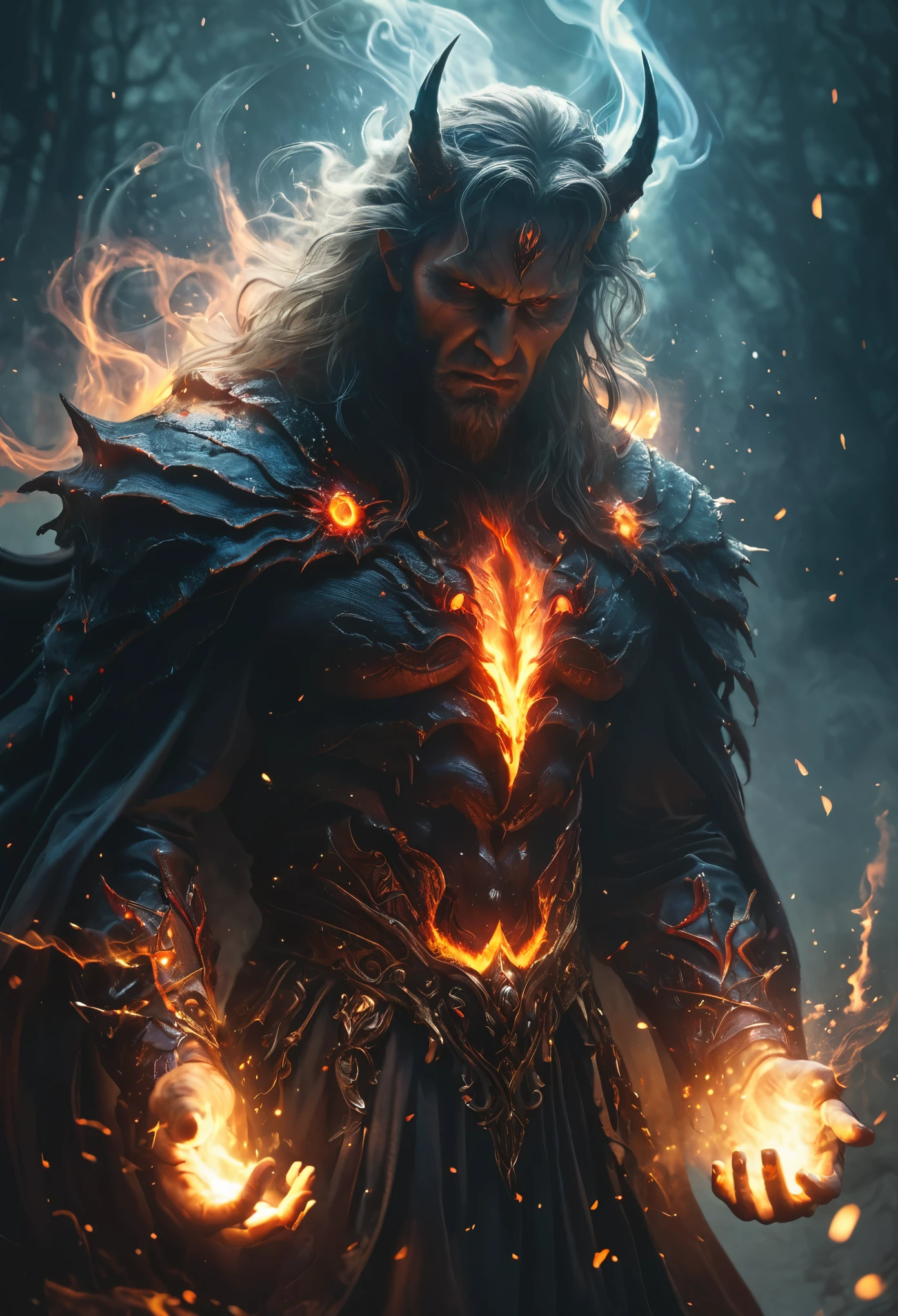 (best quality,4k,8k,highres,masterpiece:1.2),ultra-detailed,(realistic,photorealistic,photo-realistic:1.37),dies irae,imposing monstrous figure,otherworldly,terrifying,highly detailed face and body,enormously clawed hands,mystical aura,glowing fiery eyes,sharp fangs and pointy ears,inhuman features and proportions,dark,ominous atmosphere,dramatic lighting,cold color palette,magical particles swirling around,demonic energy emanating,powerful presence,ethereal beauty,herculean strength,captivating gaze,unsettling presence,haunting and mesmerizing,horrifyingly enchanting