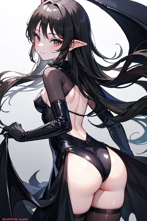 Draw a face carefully Black leotard Black Pantyhose smile Lure Succubus Rear view
