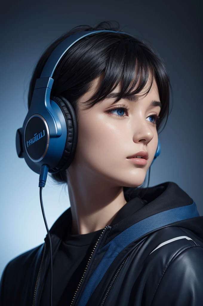 a headphone,with a dark bluish background, profile pic