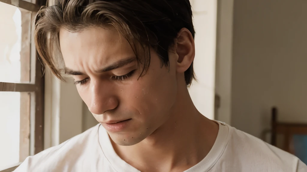(Better image quality) a young man crying ;very attractive image.