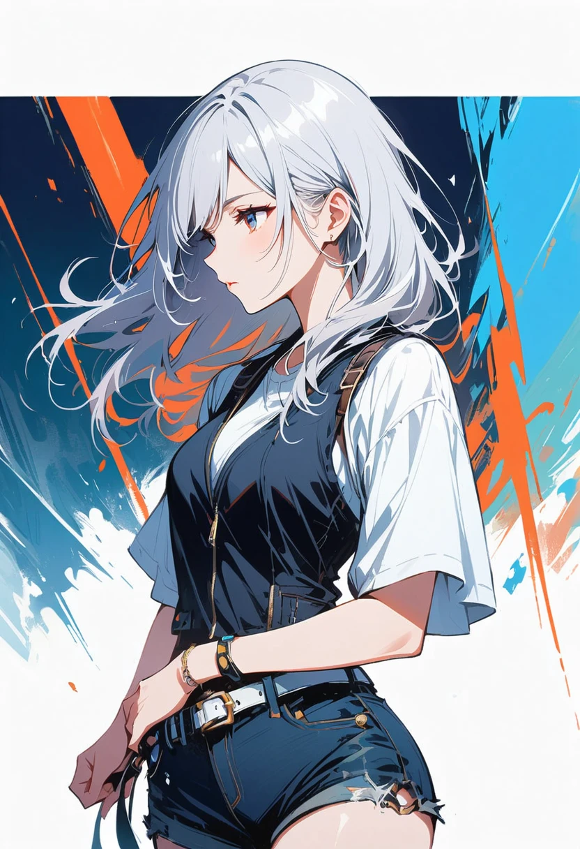 girl, woman, Vest line, silver hair
