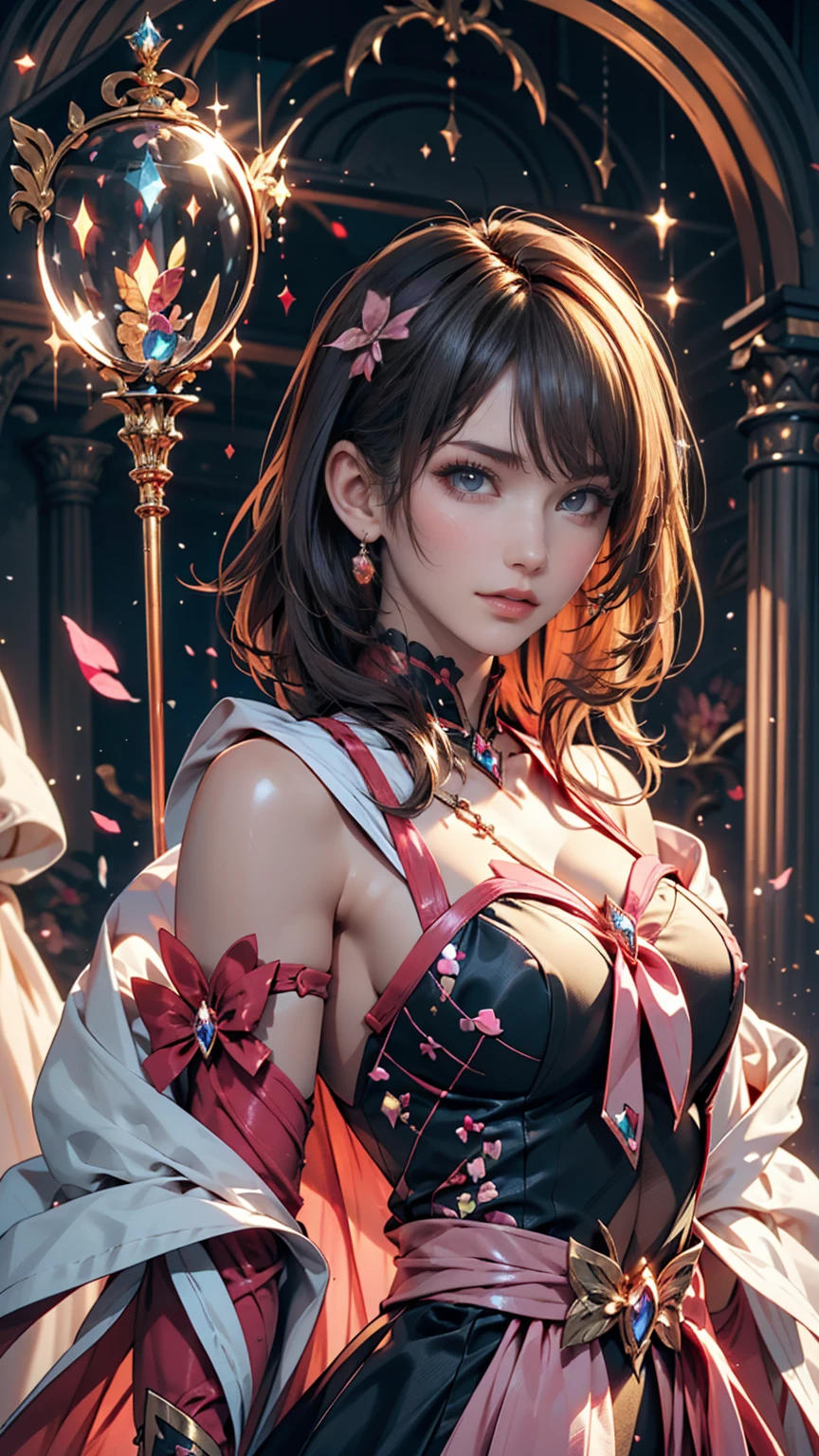 Portraiture, Long Hair, Gray Hair, Golden Eyes, One girl, head, face, Magical girl, Absurd, masterpiece, Highest quality, Magical girl costume, ((Magical girl)), short hair, Devastation, Remains, Dynamic pose, Apocalypse, Spell casting, Style-Glass, Full Body Shot