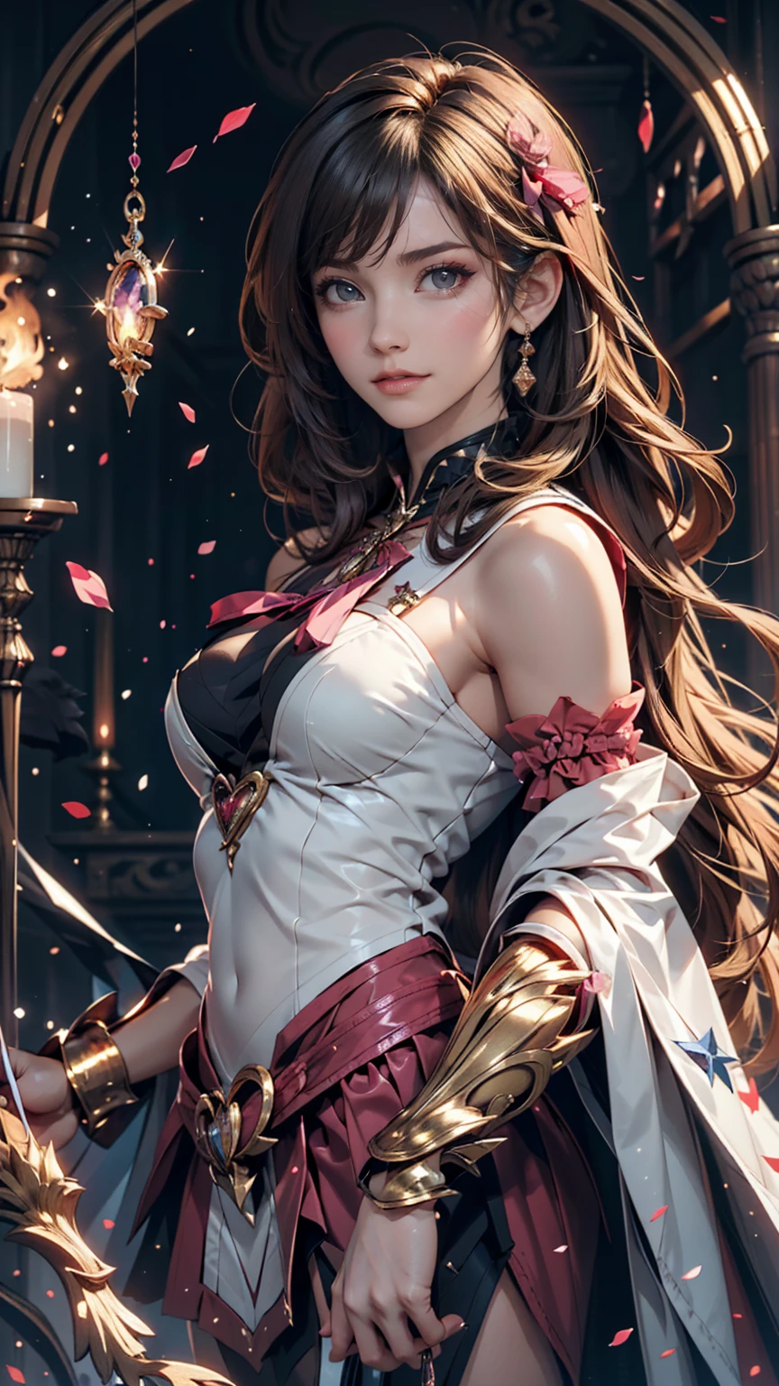 Portraiture, Long Hair, Gray Hair, Golden Eyes, One girl, head, face, Magical girl, Absurd, masterpiece, Highest quality, Magical girl costume, ((Magical girl)), short hair, Devastation, Remains, Dynamic pose, Apocalypse, Spell casting, Style-Glass, Full Body Shot