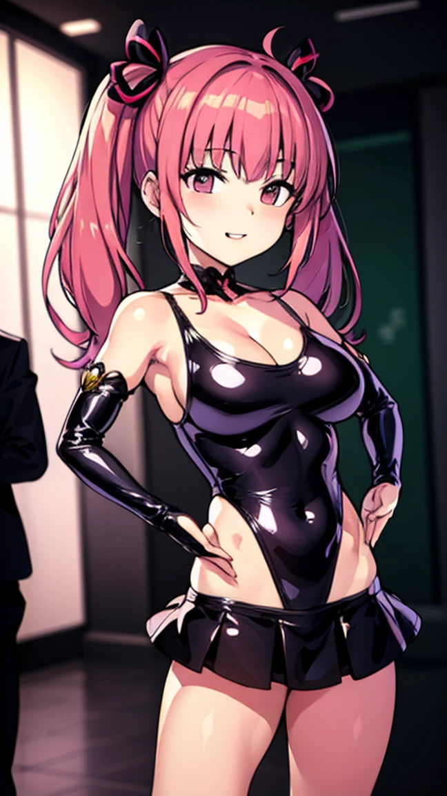 1 female,((Magical girl)),16 years old,clavicle, Pink Hair、Long Hair,Twin tails,Miniskirt with front opening, High Grade, Huge breasts,Emotional erasure, 全身shape,  (Highest quality、4K、8k、High resolution、Must have:1.2)、Very detailed、(reality、reality的です、reality的:1.37)、Ticker、Hyper HD、Studio Lighting、Ultra High Definition Paint、Sharp focus、Physically Based Rendering、Extreme Detail、Professional specifications、Vibrancy and color、Blurred、Sports portrait、landscape、Horror Style、Anime Big Tits、sf、photograph、Concept Artist、Five Fingers, Perfect body,  {{{masterpiece}}}, {{{Highest quality}}}, {{Very detailed}}, {shape}, {{Very delicate and beautiful}},Promoting cost performance、All Roles、Canon 5D MK4でphotograph、Sprinkles、photograph, 