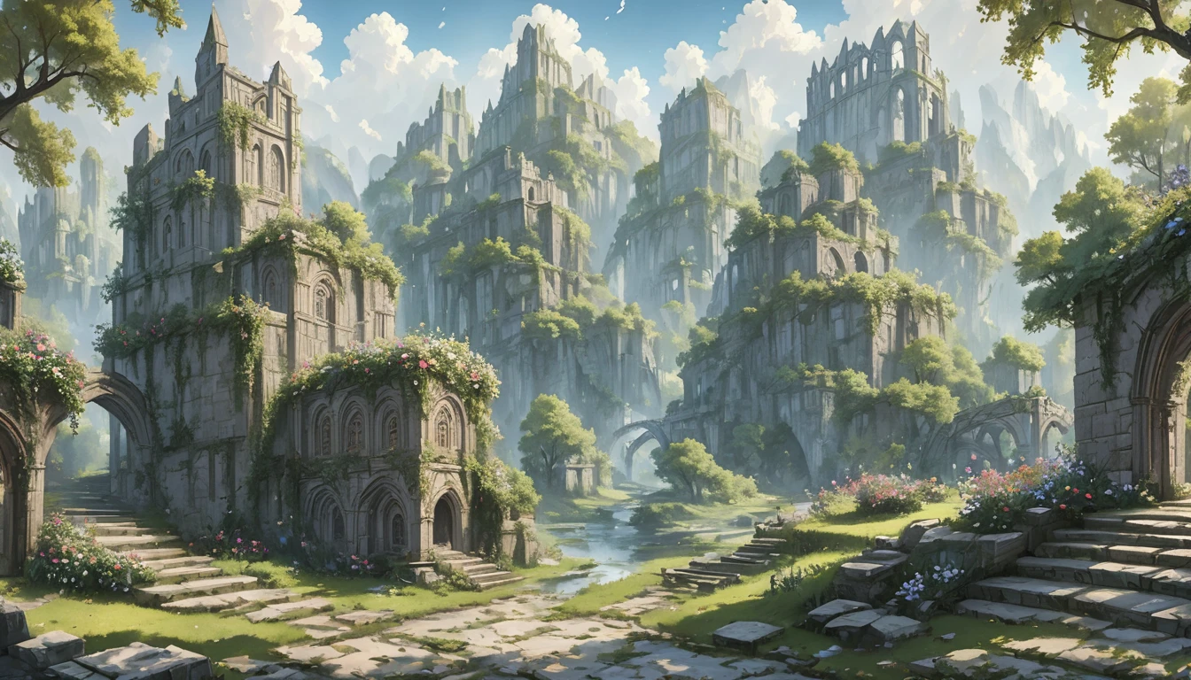 middle Ages　 Fantasy RPG Landscape Stone City Landscape, no humans, no peoples