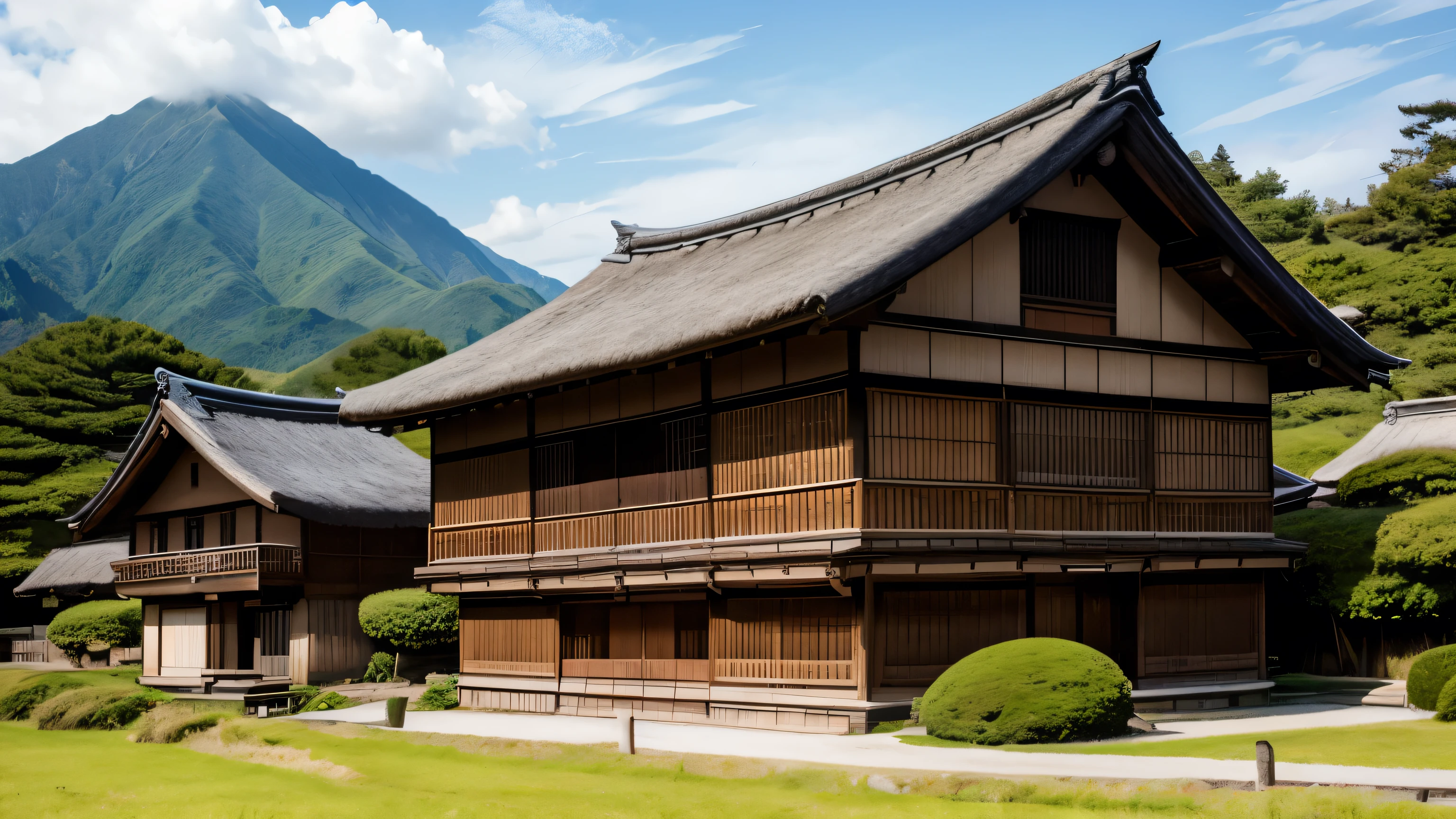 Straw-thatched Japanese houses like those in Shirakawa-go