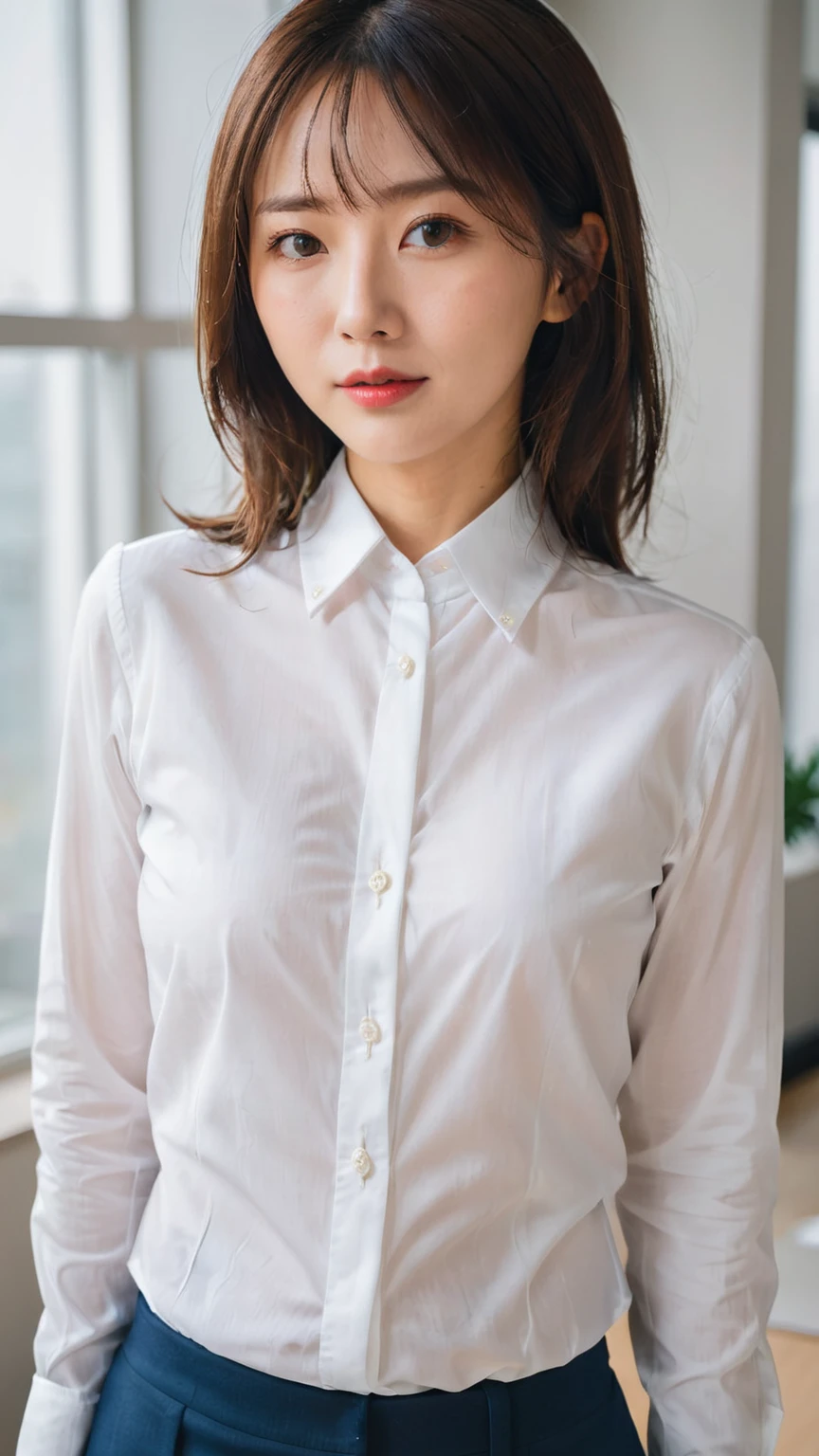 Office lady in a white button-up shirt