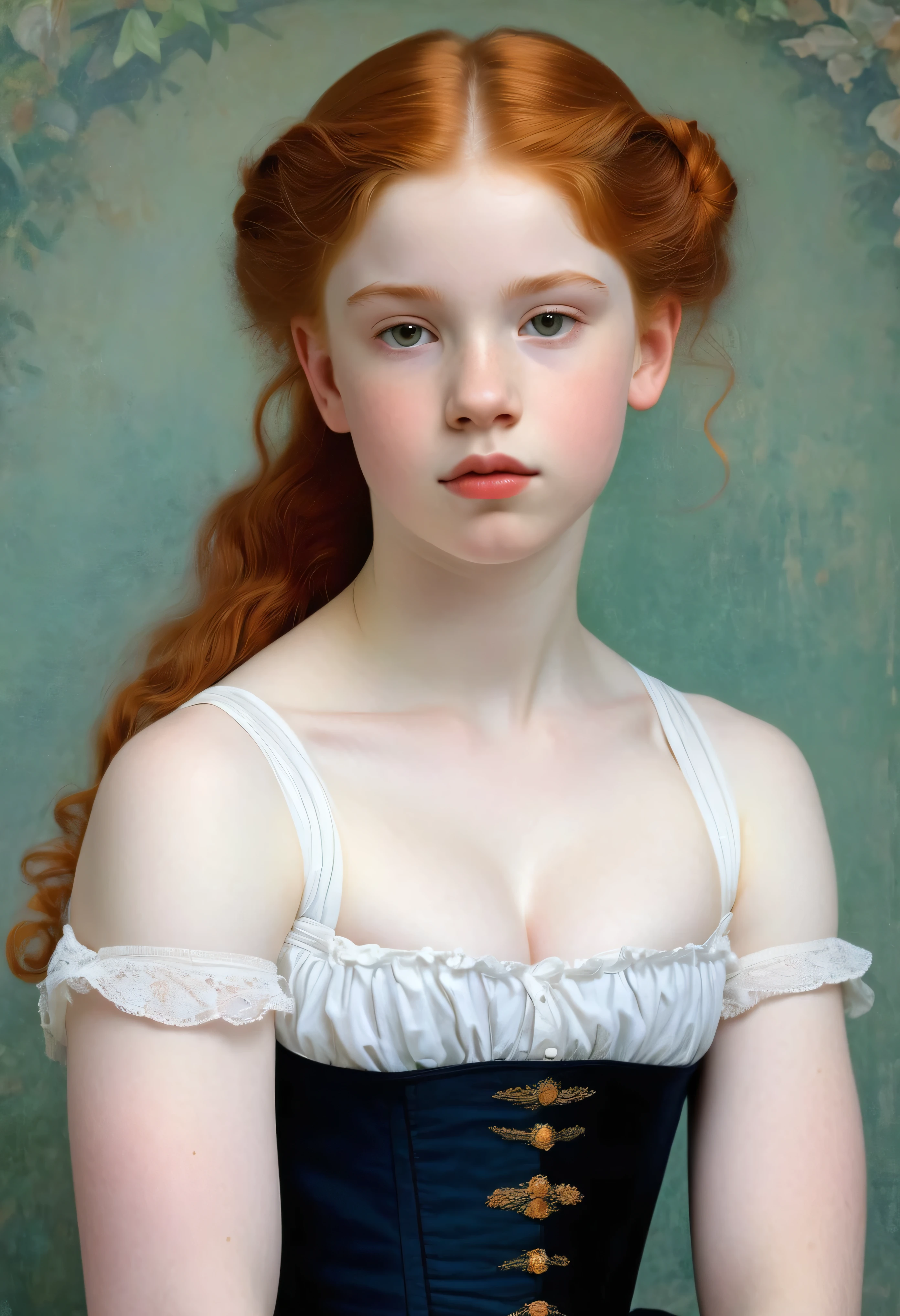 pale skin muscular redhead 13 year old girl huge breasts in the style of William-Adolphe Bouguereau