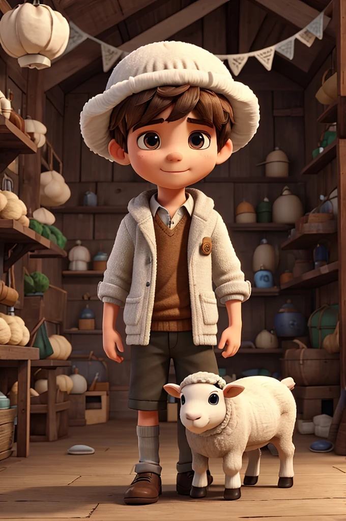 boy with sheep hat, Impressive 3D rendered animations filled with vivid details,