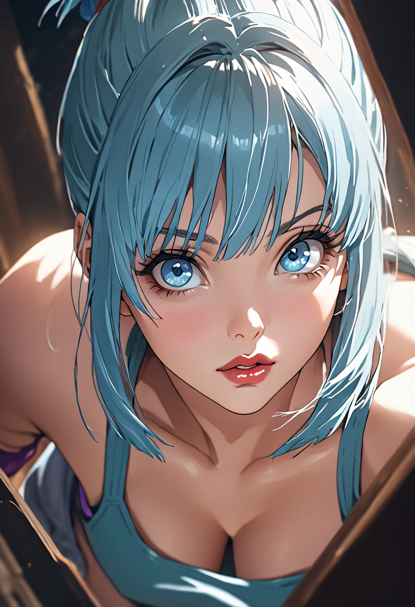 (1girl,bulma from dragon ball,goku from dragon ball,detailed face,highly detailed,photorealistic,cinematic lighting,dramatic lighting,beautiful detailed eyes,beautiful detailed lips,extremely detailed eyes and face,highres,best quality,8k,masterpiece,award winning,digital painting,hyper detailed,intricate details,cinematic composition,dramatic angle,volumetric lighting,depth of field,sharp focus)