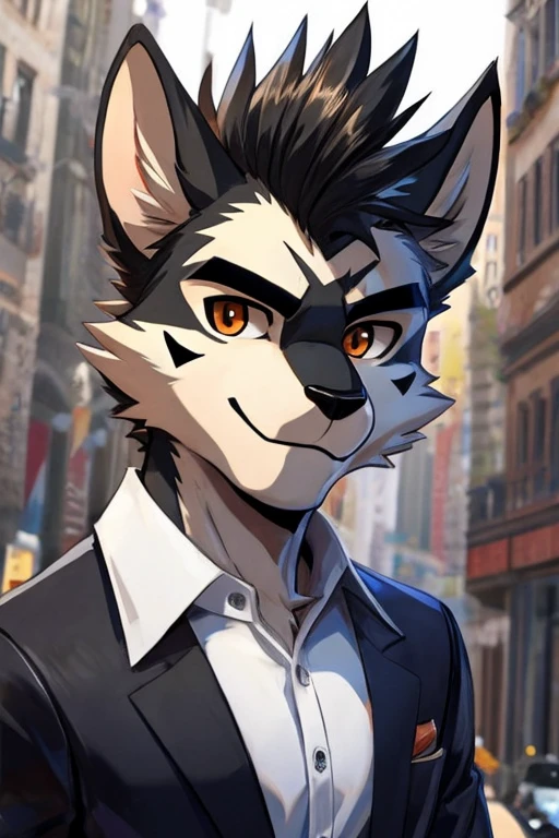 Art anime Cartoon,furry Masculino,furry pantera,little toned body,fur color light blue with white and black dots,Mohawk to the side in black,orange eyes, photo backdrop