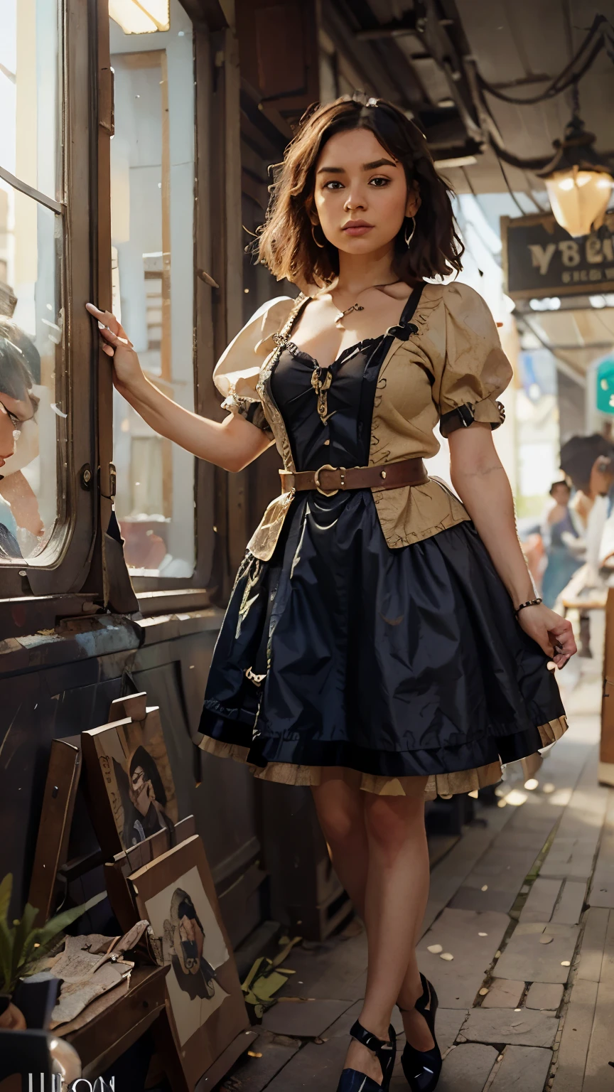 Photo of (( )), wearing chic dress steampunk items, modern day Paris , intrikate, chic, highy detailed, digitalpainting, art station, conceptual artwork, Soft, sharp focus, Illu0.8action, arte de artgerm y greg rutkowski y alphonse mucha