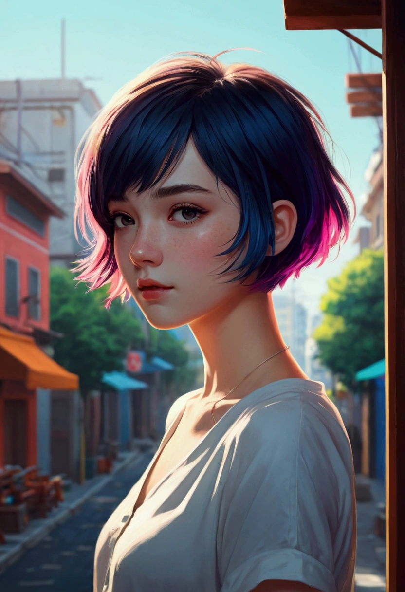 2D girl with short hair 