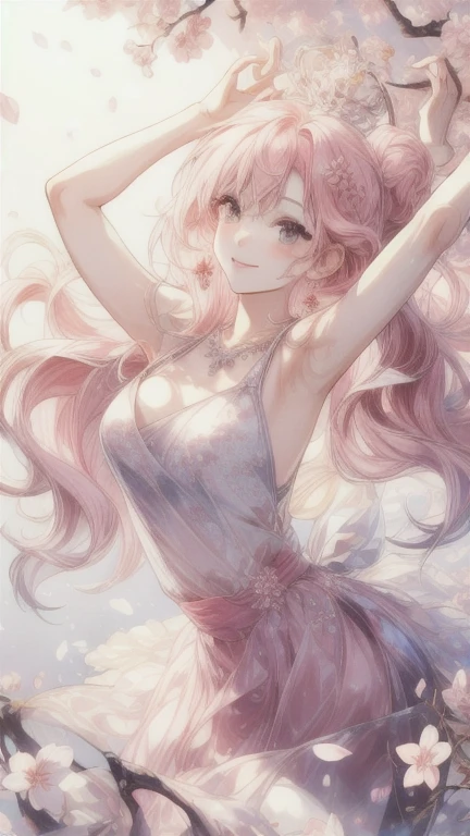 Prompt 1: Shower of Cherry Blossoms
Fairy's Appearance
Outfit: A dress made of cherry blossom petals. The design is fluffy and airy, with pink and white as the base colors, adorned with petals and leaves.
Hairstyle: Long wavy hair with a crown of cherry blossoms. The hair color is a soft pink.
Facial Features: Elegant and delicate features, large eyes, and light pink blush.
Accessories: Earrings and a necklace made of cherry blossom petals.
Location and Scenery
Location: A fully bloomed cherry blossom avenue. The background is filled with blooming cherry blossoms.
Time of Day: Morning, with soft daylight streaming in.
Scenery: Cherry blossom petals are dancing in the air, and the ground is covered with petals. The background has a clear blue sky.
Pose and Expression
The fairy is spreading her arms and dancing. She has a gentle smile on her face.