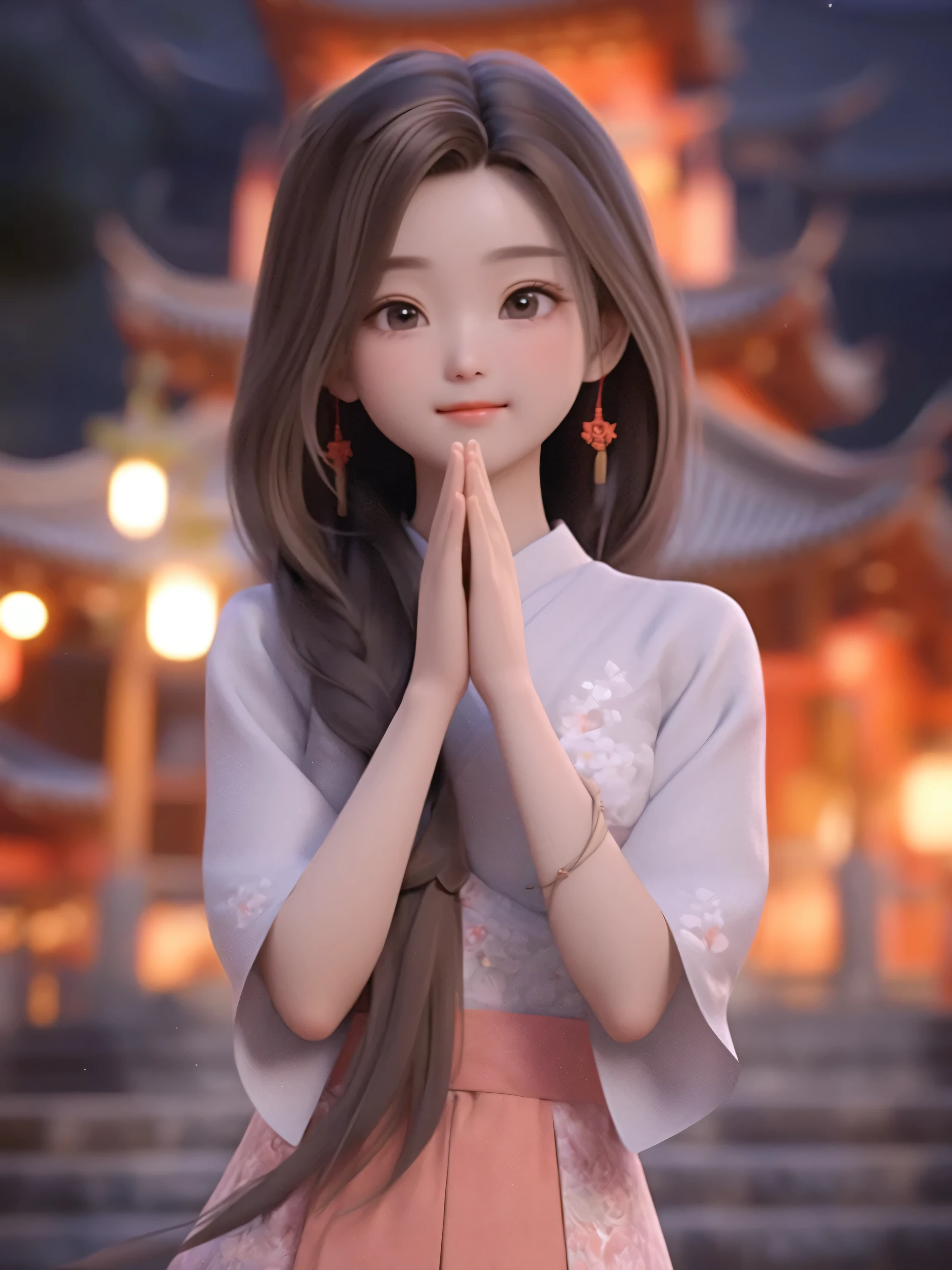 Close-up of person in dress with long hair, Popular on cgstation, Realistic anime 3D style, Anime styled 3d, palace ， Girl wearing Hanfu, 8k high quality detailed art, guweiz style artwork, Anime style. 8k, Popular on cgstation content, Rendering a cute 3D anime girl
