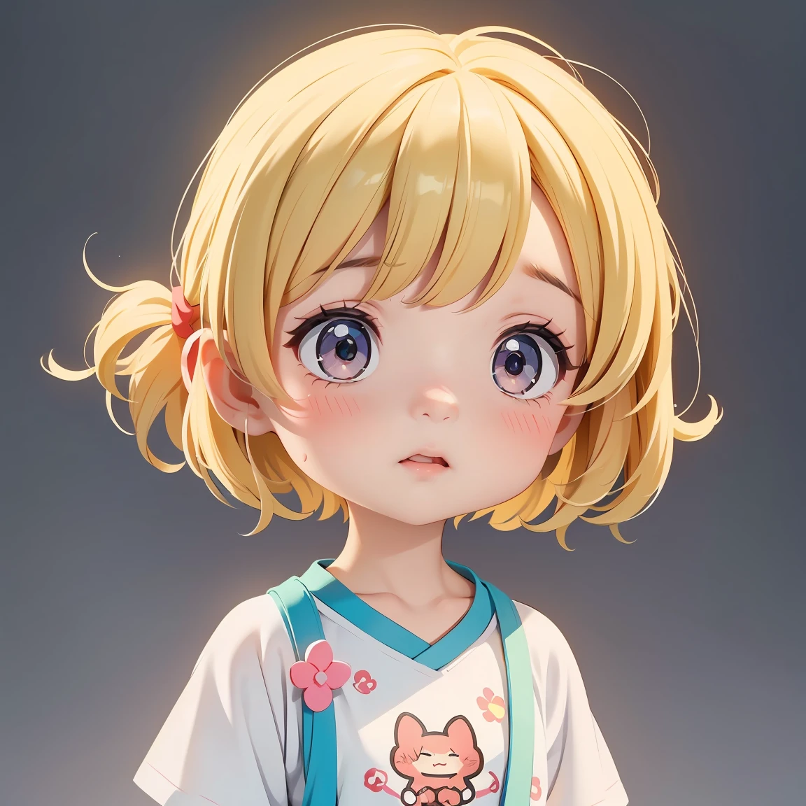  Super Chibi Character：1.8、wearing cute sandals、All-over simple and light color background：1.8、Blonde Hair、Cute 7 year old girl、Random cute outfits、Super Chibi Character：1.8、Sandals with ribbon、Troubled face：1.8、Troubled face：1.8