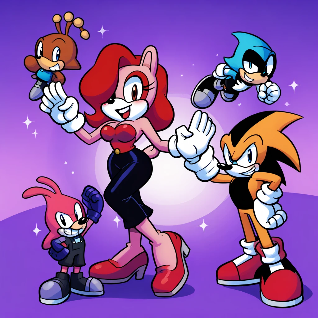Custom avatar, Roger Rabbit, Roger Rabbit character, wearing black shorts, in the cyberspace, cgi backround, doing a dyamic pose,