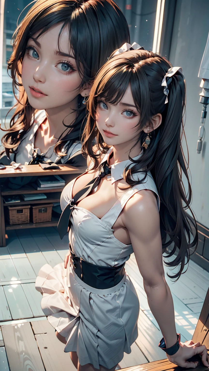 masterpiece, ((Highest quality, Detailed and realistic 3D))、Idol Concert、Concert Stage、(3 人のcute裸の女の子、cute:1.3、smile、sing、Mr.々Hair style、pubic hair、Are thin、Open Stance:1.2)、(((Full nudity、Pussy)))、(Realistic and detailed skin texture、Big beautiful eyes、Ribbon Hairband、Idol Costumes、Ultra mini skirt)、((The characters are unique、Mr.々Hair style