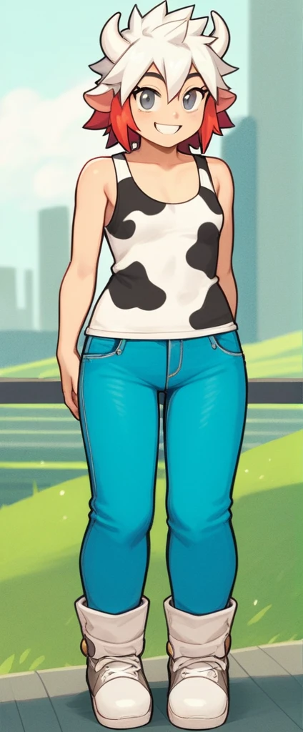 1girl, gwen, hairclip, blue shirt, raglan sleeves, white pants, mesugaki smile, wide hips, in cafe shop <lora:Gwen-10v2:0.7> <lora:mesugaki:0.5> <lora:more_details:0.5>