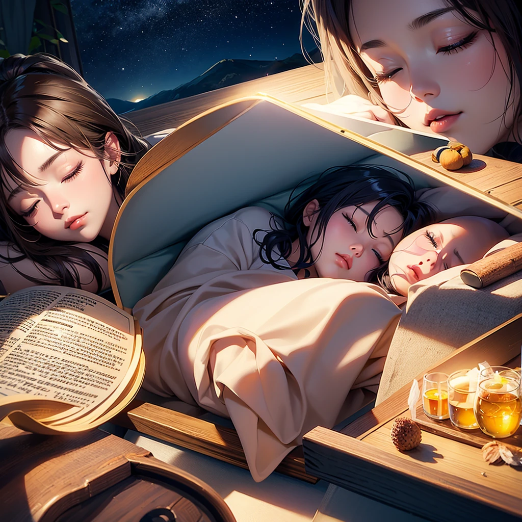 masterpiece、Highest quality、Super detailed、全naked、((((Eyes closed、Sleeping、I'm exhausted、Fainted、Sleeping on your back、Spreading her legs)))、(40-year-old Caucasian woman、I'm a little overweight、Big Breasts、Large erect nipples、Huge nipples、Large areola、Thick pubic hair、Anal、thick body、Thick thighs)、((((naked))))、Blonde、Long Hair)、NSFW、No correction、Voluptuous、Sexual、Soft Skin、Shiny skin、blush、