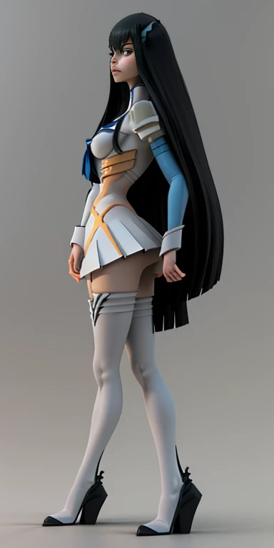 female Satsuki Kiryuin, Satsuki Kiryuin from Kill-la-Kill, mesh stockings, full height, side view, profile view, a-pose, 3d model, best quality, very detailed, ultra 8k resolution,portrait, full body (plain background)