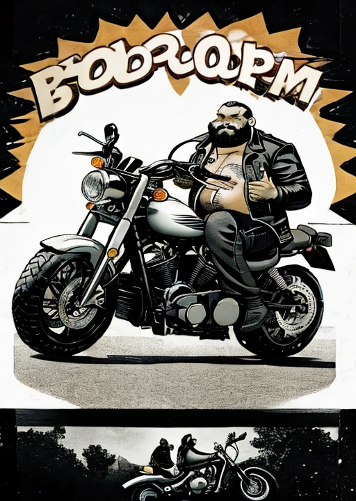 Just plump, chubby, extremely thick thighs, large belly, fat, long beard, huge long beard, full body tattoos full body photography full body image, They don't wear clothes, firing , naturists, just unbuttoned black leather biker jacket, Welcome to the world of Harley Bikers, where the culture of choppers and easy riders come together in a brotherhood of men who find their passion for motorcycles a form of freedom and personal expression
