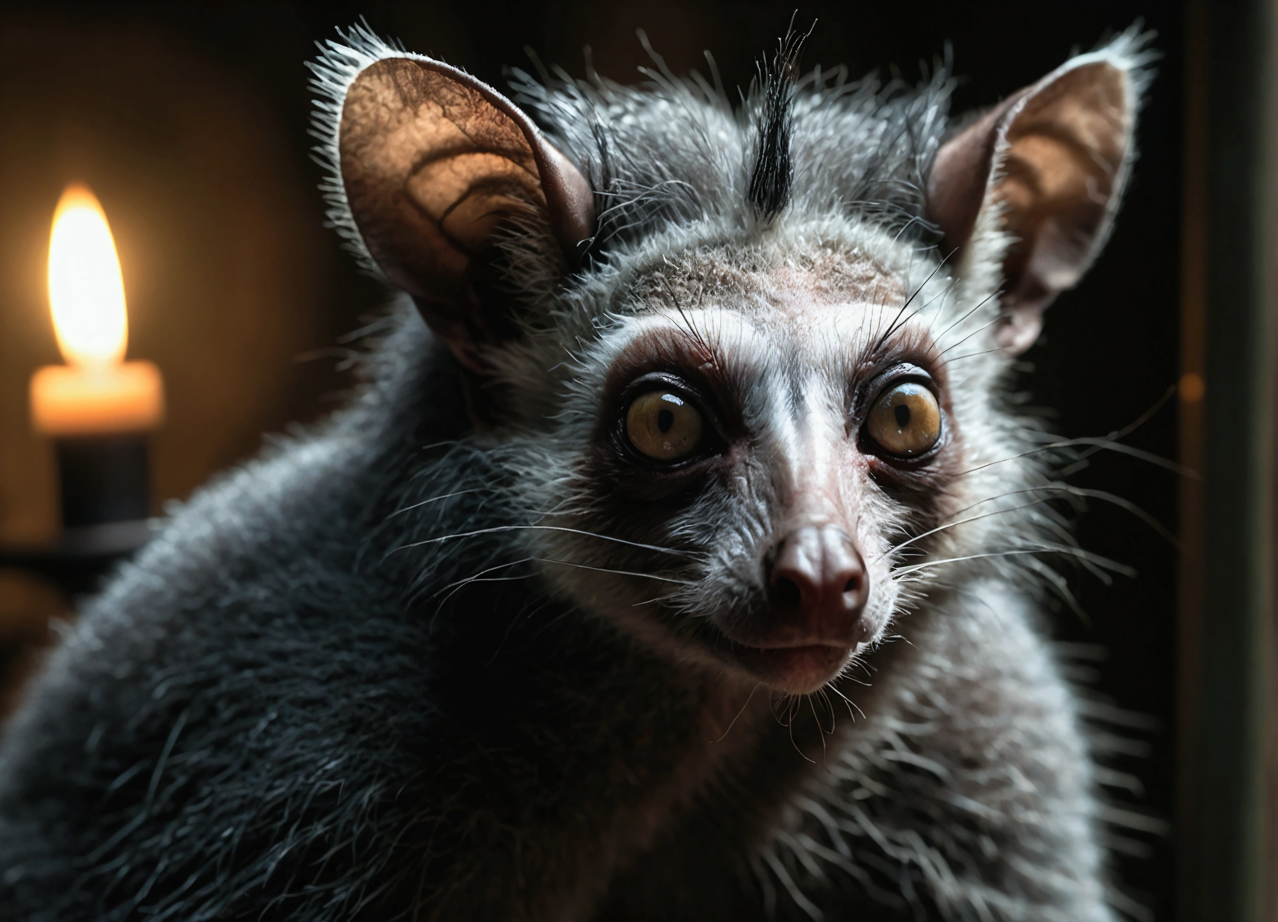 Aye-aye (Daubentonia madagascariensis) on a tree ,outdoors, realistic scenery. very wide shot, landscape, film, professional, 4k