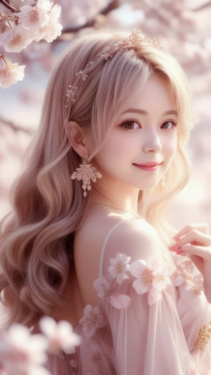 Prompt 2: Fairy Nestled by the Cherry Tree
Fairy's Appearance
Outfit: A dress made of cherry blossom petals. The design is fluffy and airy, with pink and white as the base colors, adorned with petals and leaves.
Hairstyle: Long wavy hair with a crown of cherry blossoms. The hair color is a soft cherry blossom pink.
Facial Features: Elegant and delicate features, large eyes, and light pink blush.
Accessories: Earrings and a necklace made of cherry blossom petals.
Location and Scenery
Location: Under a fully bloomed cherry tree.
Time of Day: Golden hour in the evening, with soft sunset light streaming in.
Scenery: Cherry blossom petals are dancing in the air, and the ground is covered with petals. The background has a soft sunset glow.
Pose and Expression
The fairy is nestled by the cherry tree, gently smiling. She is holding a cherry blossom petal in her hand.