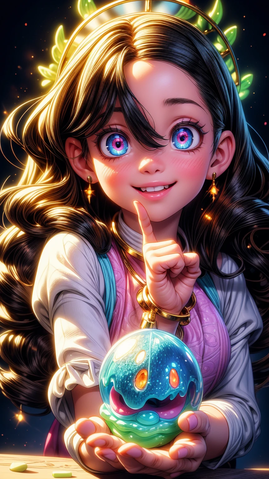 a cute girl playing with a slime,1girl,highly detailed,high quality,realistic,photorealistic,masterpiece,8k,ultra-detailed,hyper-realistic,beautiful detailed eyes,beautiful detailed face,beautiful detailed lips,long eyelashes,studio lighting,extremely detailed,vibrant colors,soft lighting,glowing,colorful,whimsical,fantasy,magical realism