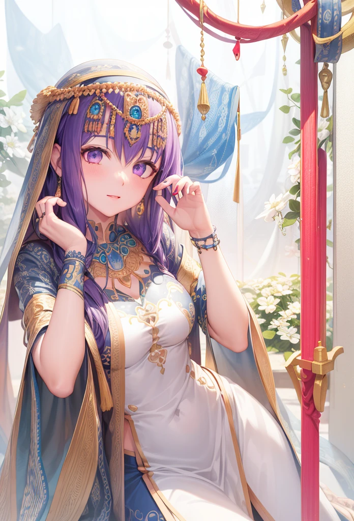 parvati, parvati, long hair, (purple eyes:1.1), purple hair,
BREAK (masterpiece:1.2), best quality, high resolution, unity 8k wallpaper, (illustration:0.8), (beautiful detailed eyes:1.6), extremely detailed face, perfect lighting, extremely detailed CG, (perfect hands, perfect anatomy),