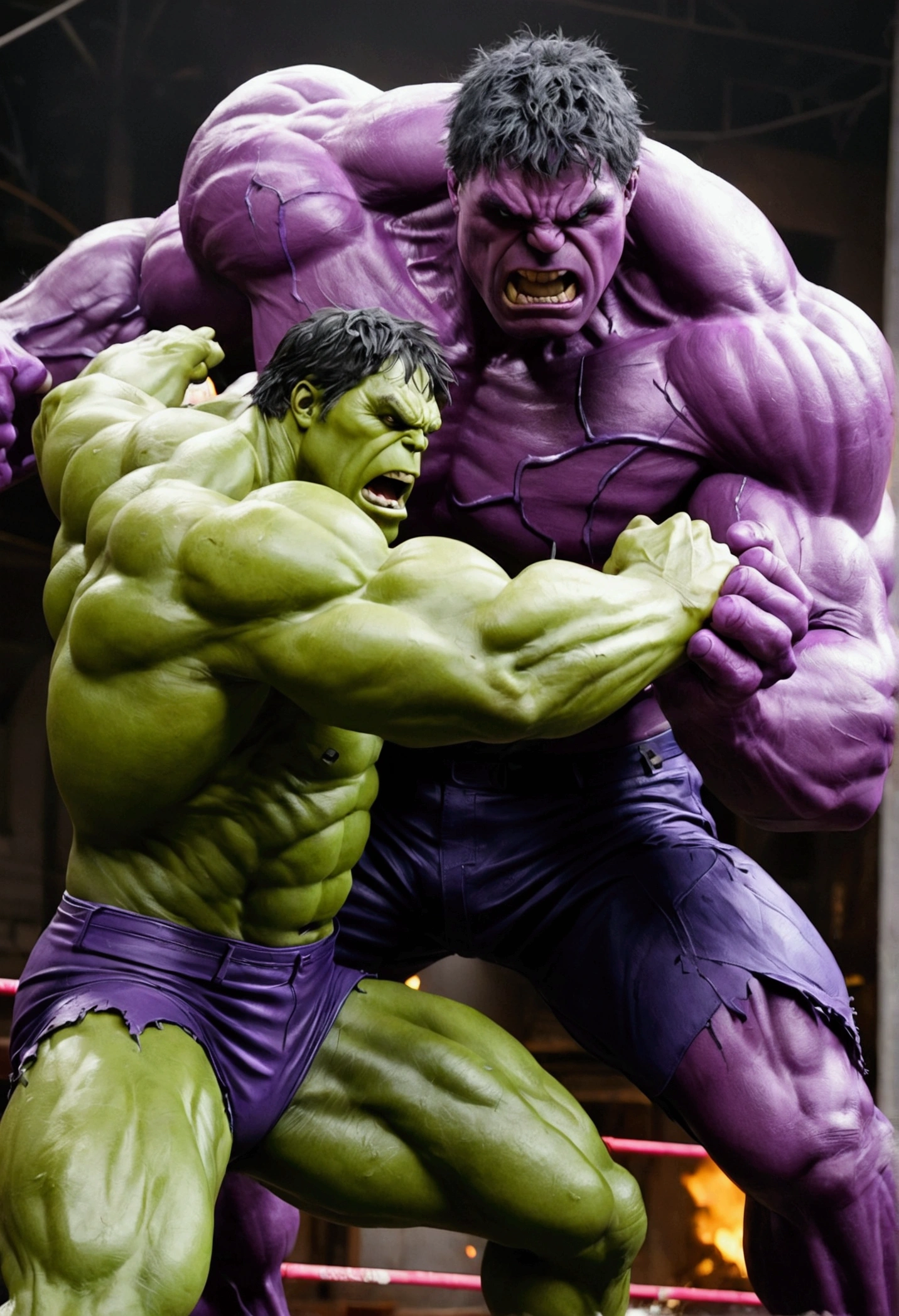  
The incredible hulk punches a purple villain who explodes intoslime