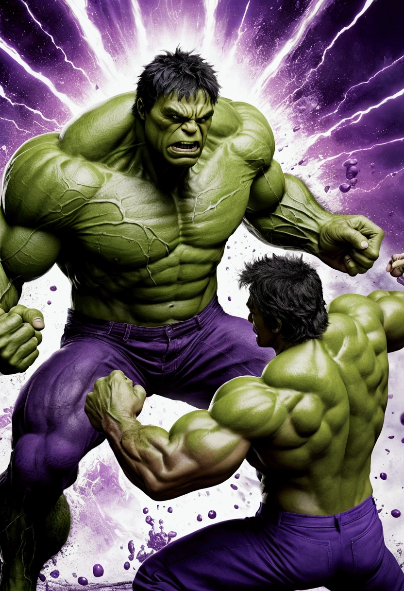 The incredible hulk punches a purple villain who explodes intoslime