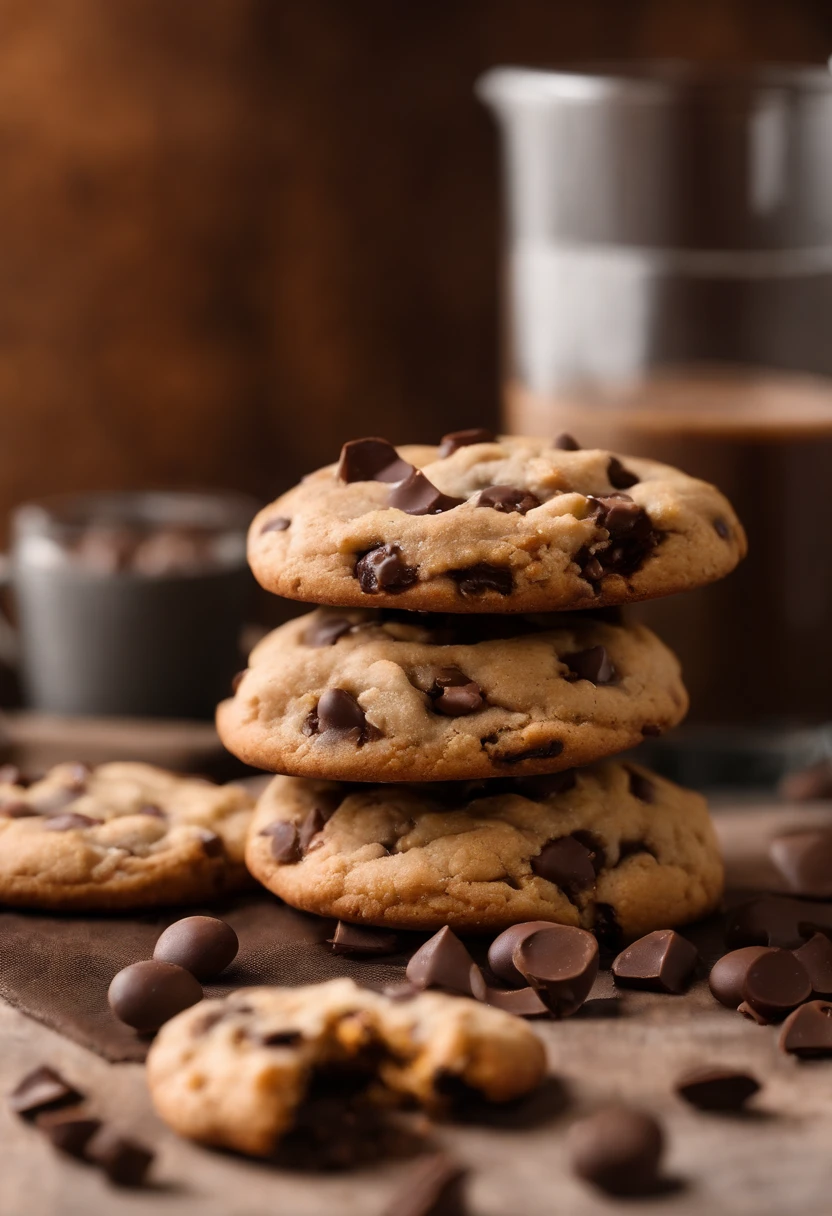 Greasy Cookies with Colorful Chocolate Chips, Scenario (next to a cup of Starbucks coffee), copo de milk-shake, chocolate chip cookie, chocolate brown cookies, fat and chubby cookies, chubby cookies(next to a cup of Starbucks coffee, Milkshake ), realisitic, 4K, photo by the best photographer in the world, best quality, optical zoom, store in a Shopping, Fat brown chocolate chip cookies with colorful chocolate chips, Shopping, Depth of field? Ultra definition