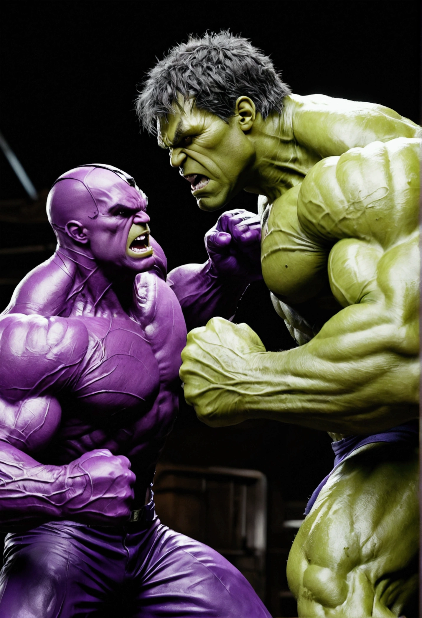 The incredible hulk punches a purple villain who explodes intoslime

