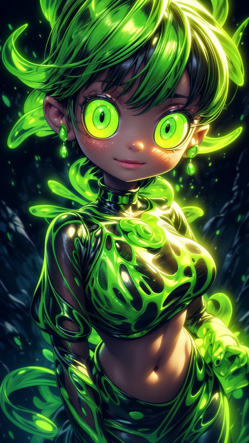 realistic girl covered in slime, intricate details, beautiful face, large expressive eyes, luscious lips, smooth skin, long flowing hair, dripping with thick viscous slime, tentacles of slime wrapping around the body, 8k, hyper detailed, photorealistic, cinematic lighting, dramatic shadows, moody color palette, surreal fantasy, dark and mysterious atmosphere