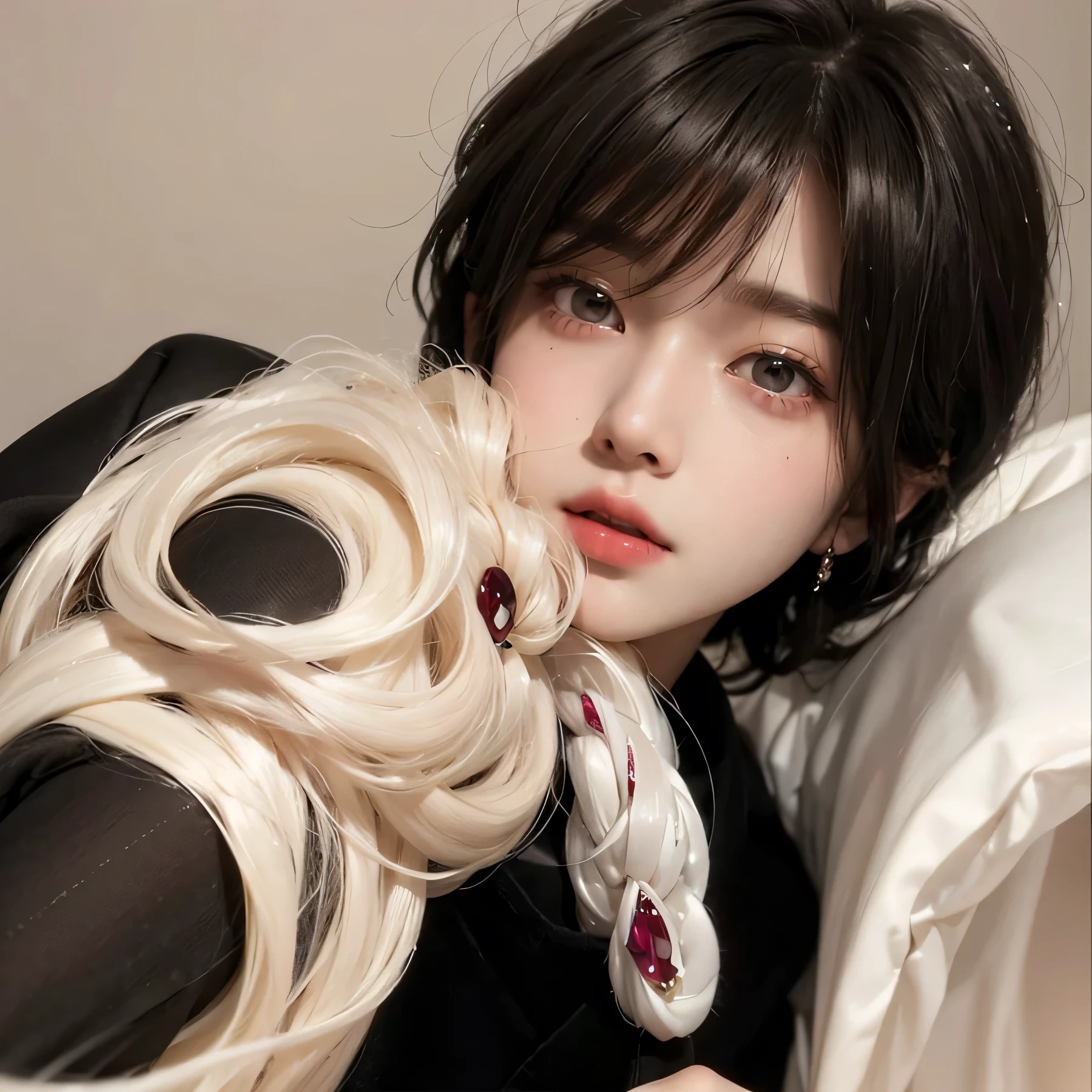 Young man/ young man with light blonde hair, platinum ruby hair, wavy hair, Porcelain skin, milky and white skin, pale skin and slightly flushed, Hwang Hyunjin's way, thin man, fairy wings, hombre con fairy wings y fondo de bosque magico, hombre de cabello rubio y Porcelain skin, pompous lips and face of hwang hyunjin and green eyes full of innocence. his face conveys innocence.