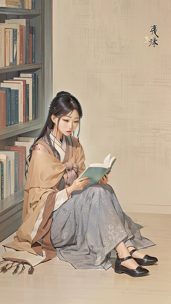 Arav woman sitting on the floor and reading a book, author：Qiu Ying, Mei Qing, Zhou Fang, author：Qian Xuan, author：Ma Yuanyu, author：Xu Xi, author：Yang J, Book Portrait, author Qian Gu, Inspired by Zhan Ziqian, by Li Zai, author：Ye Xin, by Li Fangying