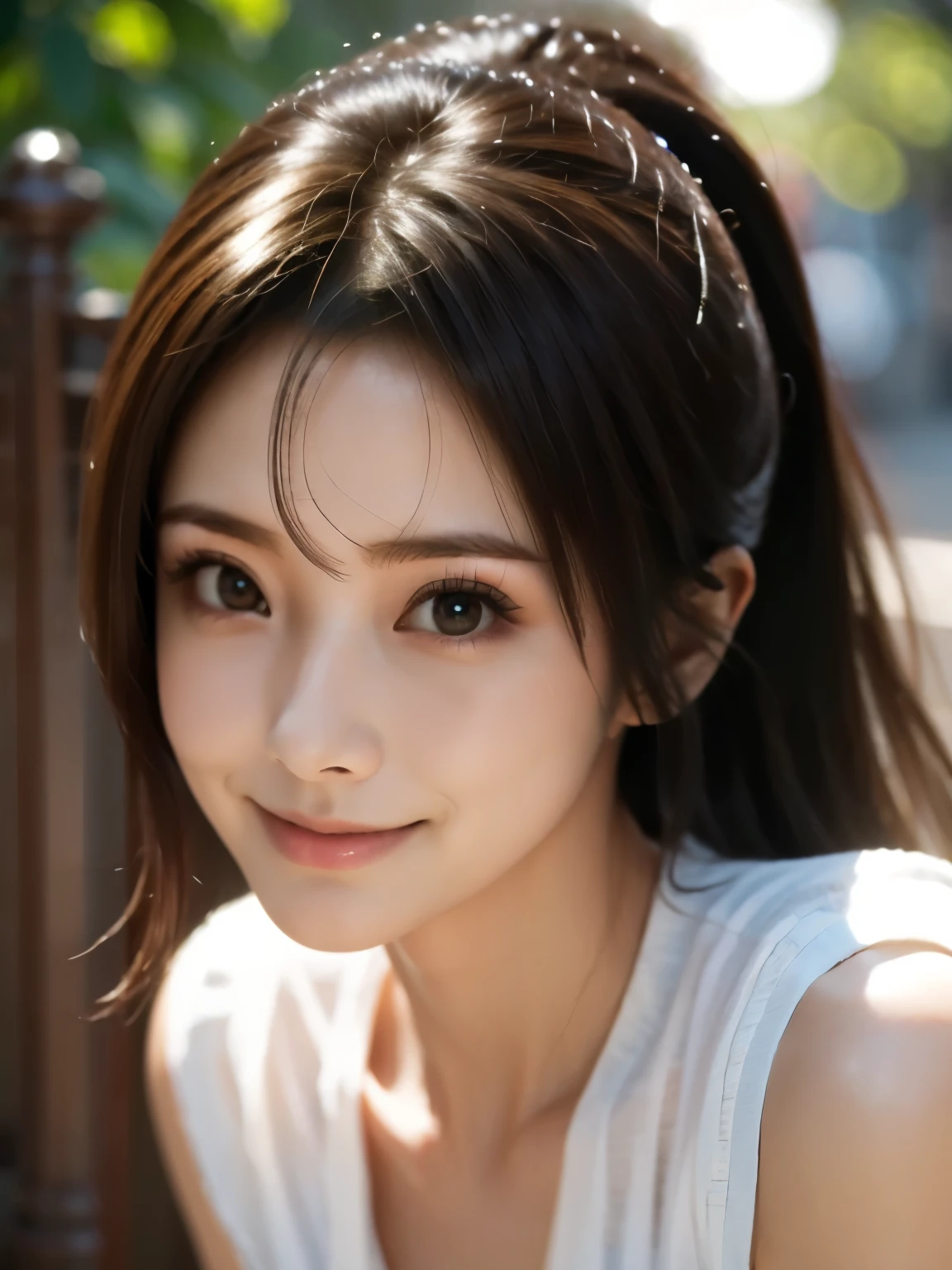 (ultra-detailed),((portrait )),1beautiful Japanese girl,35yo.((slim and slender)),((smile)),beautiful detailed eyes,beautiful detailed lips,extremely detailed face,soft smile,natural lighting,realistic,(masterpiece:1.4),(best quality:1.4),(shiny skin),makeup,smile(skinny,closed mouth,shy :1.3) ,((smile)),(8k, RAW photo, best quality, masterpiece:1.2), (realistic, photo-realistic:1.37),(sharp focus:1.2), professional lighting, photon mapping, radiosity, physically-based rendering,