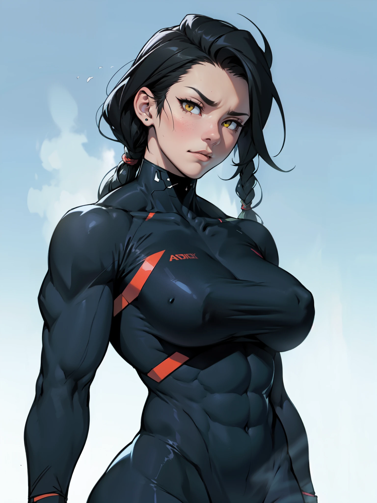 perfect female anatomy muscular girl big breasts empty eyes embarrassed black hair yellow eyes pale skin perfect female anatomy perfect female anatomy