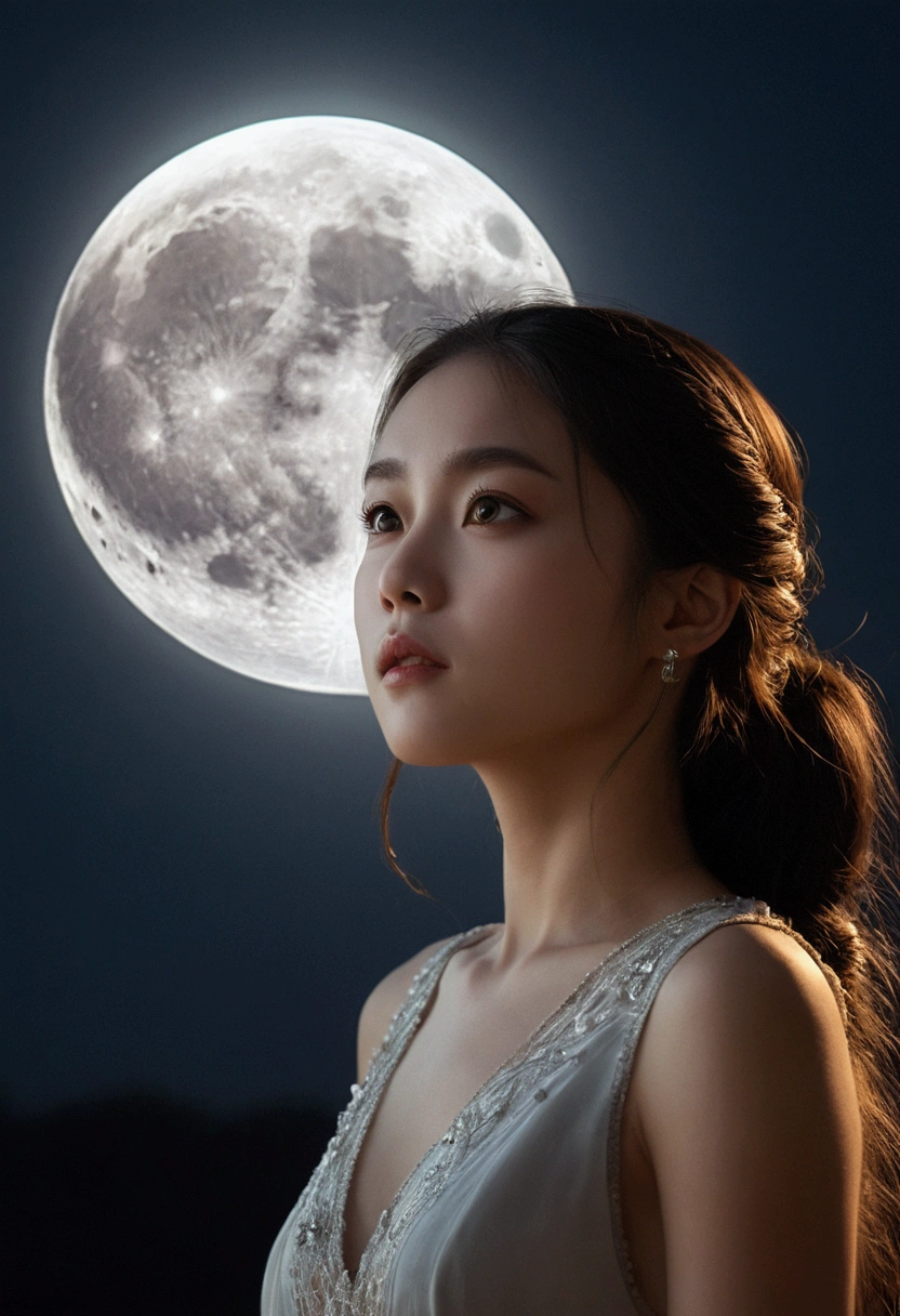 masterpiece, Highest quality, 8k, A full moon filling the screen., 1 girl