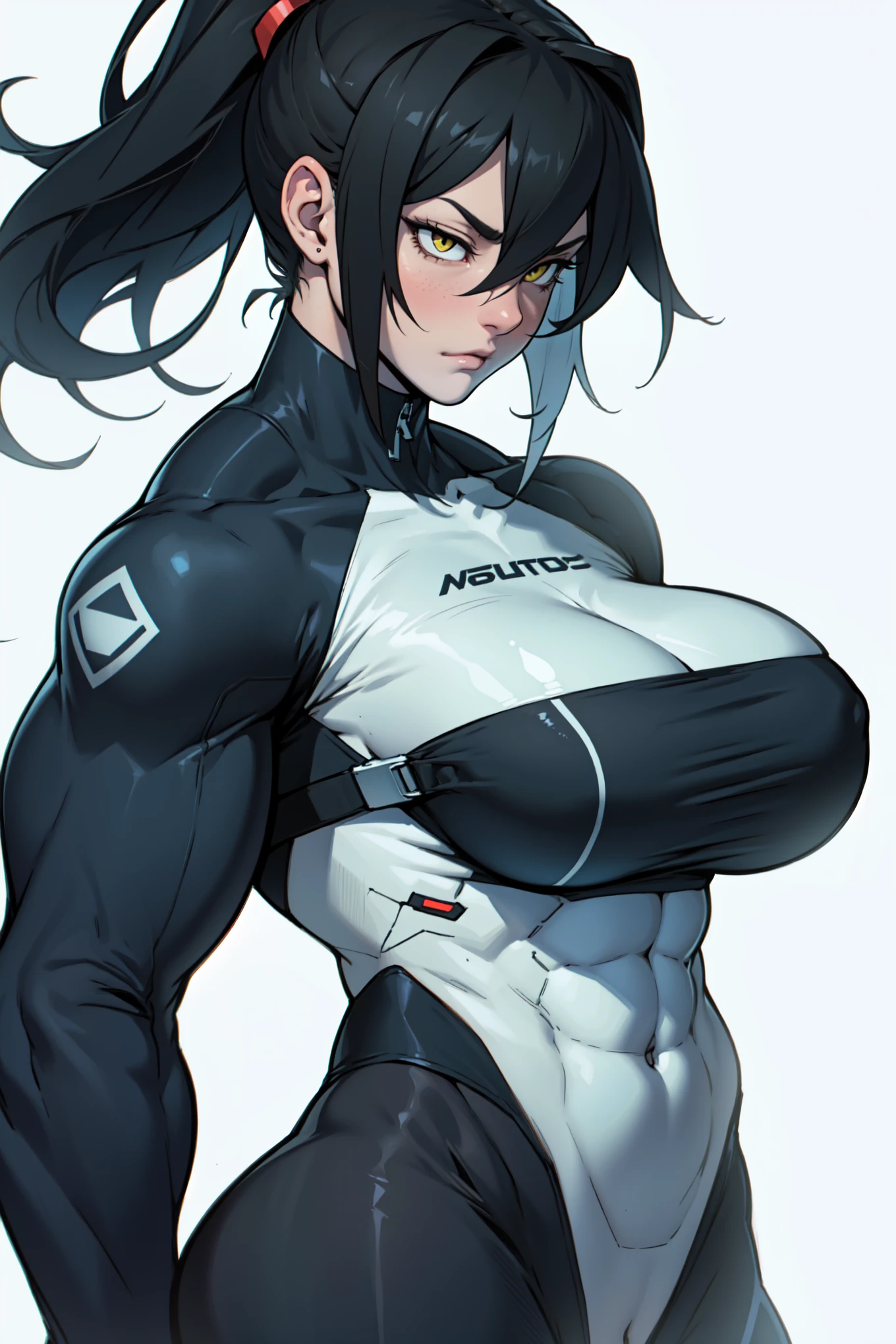 perfect female anatomy muscular girl big breasts empty eyes embarrassed black hair yellow eyes pale skin perfect female anatomy perfect female anatomy