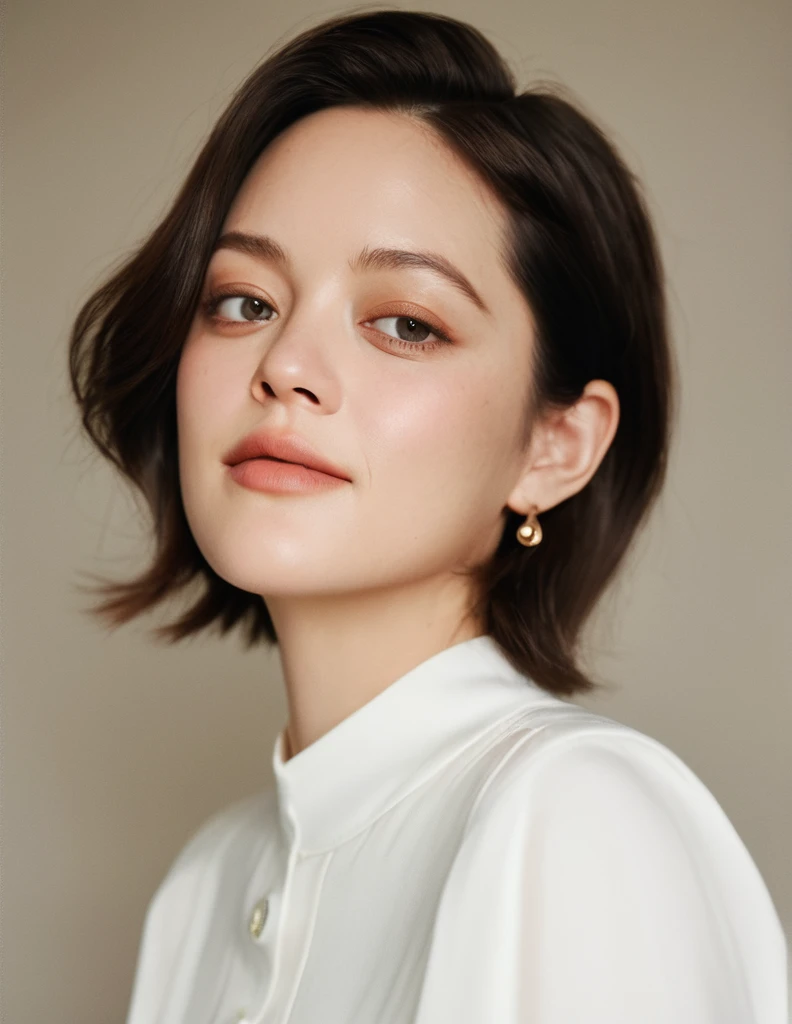 Ultra-Realistic photo of a gorgeous young cute asian girl, very beautiful long slender slimming face Japanese girls, eyes winged, smiling, still from the film, (solo), (((Marion Cotillard look like face: 1.37))), (masterpiece:1.0), (highest quality:1.12), (HDR:1.0), hyperrealistic portrait of a fierce young woman 30yo woman wearing white shirt and yoga pants with white textures long black dark hair slick back and smooth. making a kiss face smile. Looking at camera. POV. Dancing, moving, happy. Kitchen. Fully furnished. Night time., Leica SL3, Summicron-SL 75 f/2 ASPH, kodak gold 200 film, hands up, dynamic action pose,