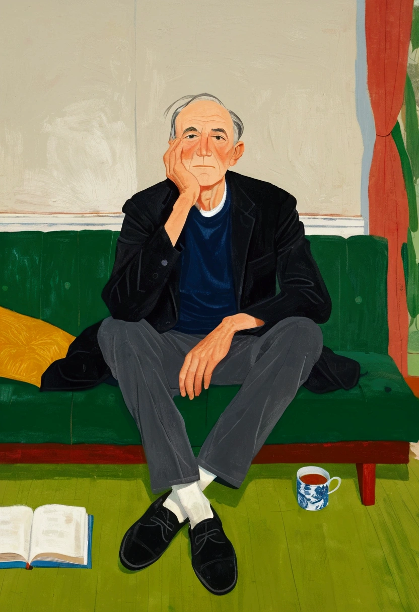 A man&#39;s sitting on a couch with his head in his hands, author：Alex Katz, inspired author：Alex Katz, Inspired by Chantal Joffe, A man&#39;s, author：Lois Dodd, inspired author：Lois Dodd, A man&#39;s画, by Kat Watcher, inspired by Noémi Ferenczy, Inspired by Euan Uglow, illustration