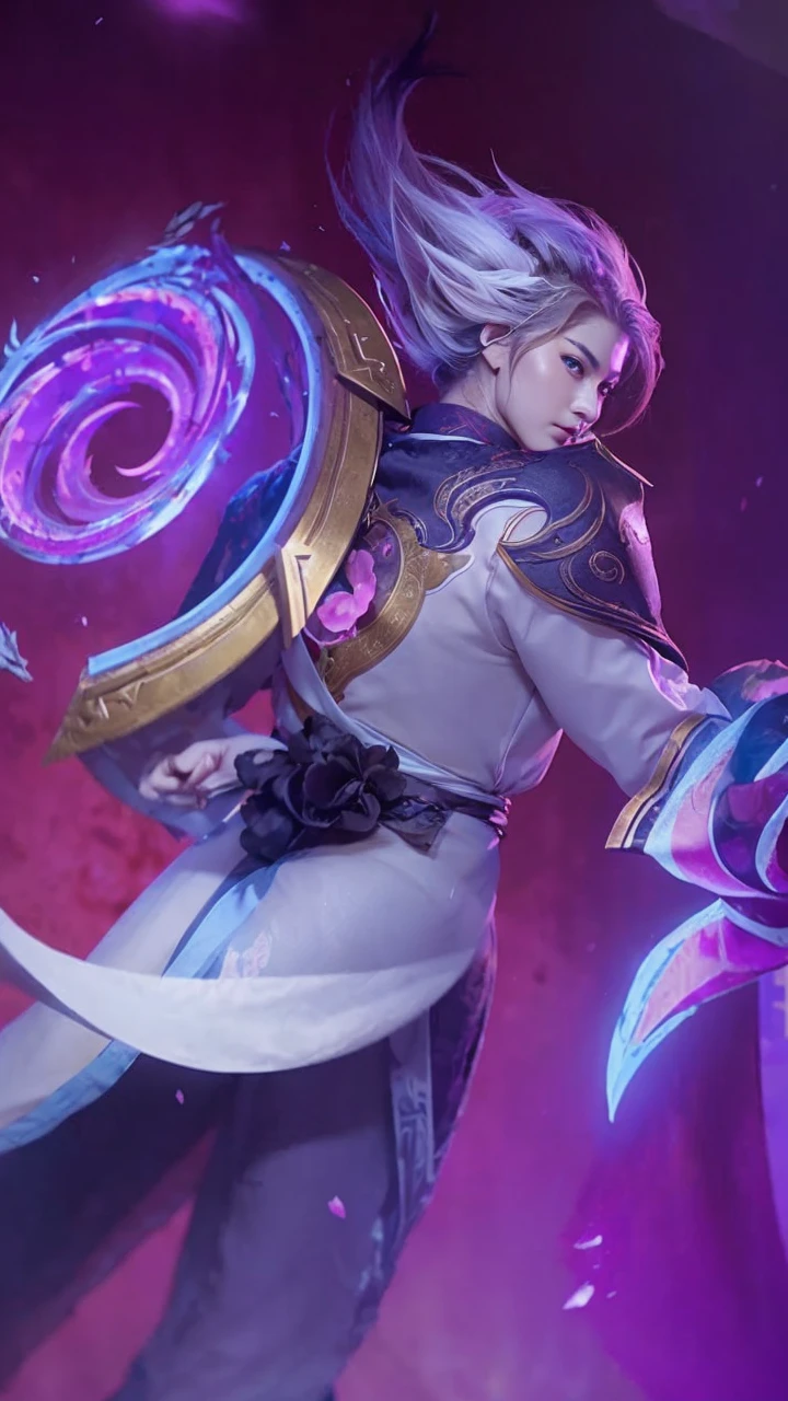(A Divine Beast), Nine-Tailed Demon Fox, Dynamic Body Type, (Chinese Monster), Handsome, Splashed Ink, Chinese, 1boy, ((Full Body), ((2.5D)), Floating Hair, Beautiful Eyes, Delicate Eyes, Delicate Silhouette, Fantasy Art, (Black and Red Antique Brocade Hanfu), FOV, (Masterpiece), Frontal Shot, Side Portrait, White Background, (Movie Poster), Sharp, Splash, Cloud, Petals, Empty, Sky, (Wide Angle Lens), Vista