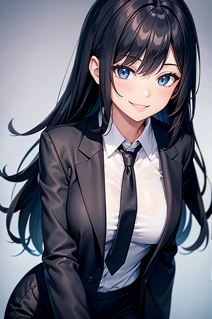 Sexy woman in a black suit smile tie